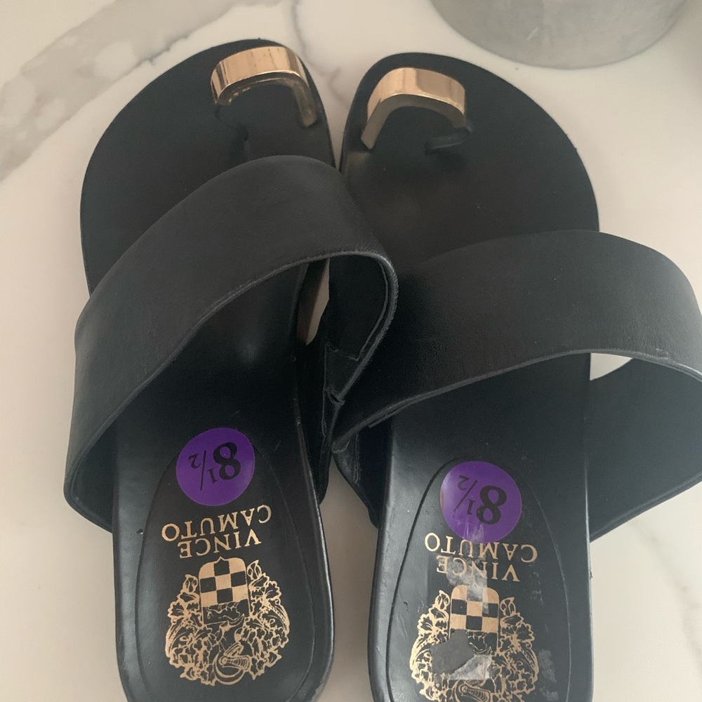 Vince Camuto Black and Gold Women's Slide Sandals - Picture 3 of 4